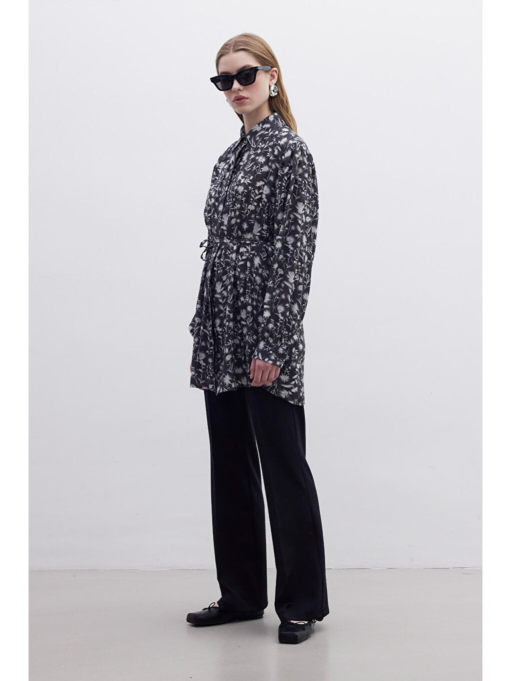 Karışık Viskon Retro Tarz Gömlek Flower-4