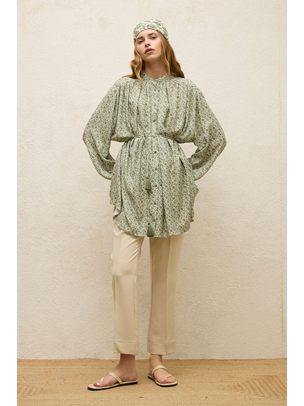 Yeşil Viskon Desenli Tunik Rose Mınt-3