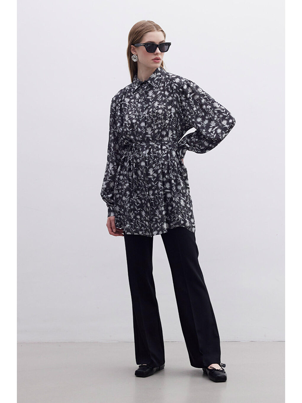 Karışık Viskon Retro Tarz Gömlek Flower-5