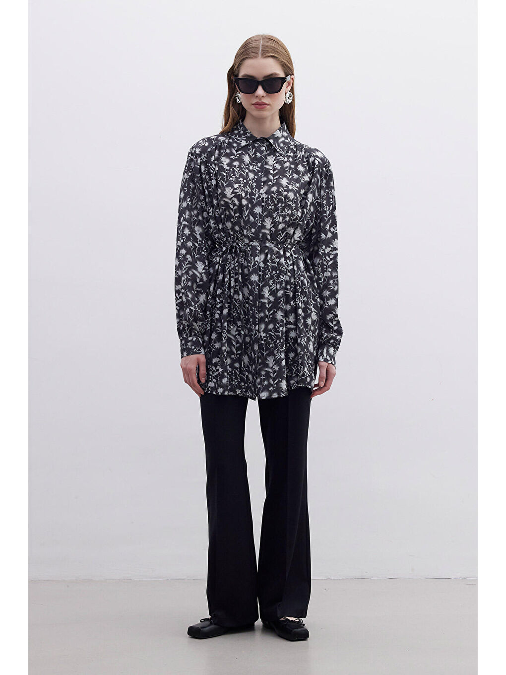 Karışık Viskon Retro Tarz Gömlek Flower-6