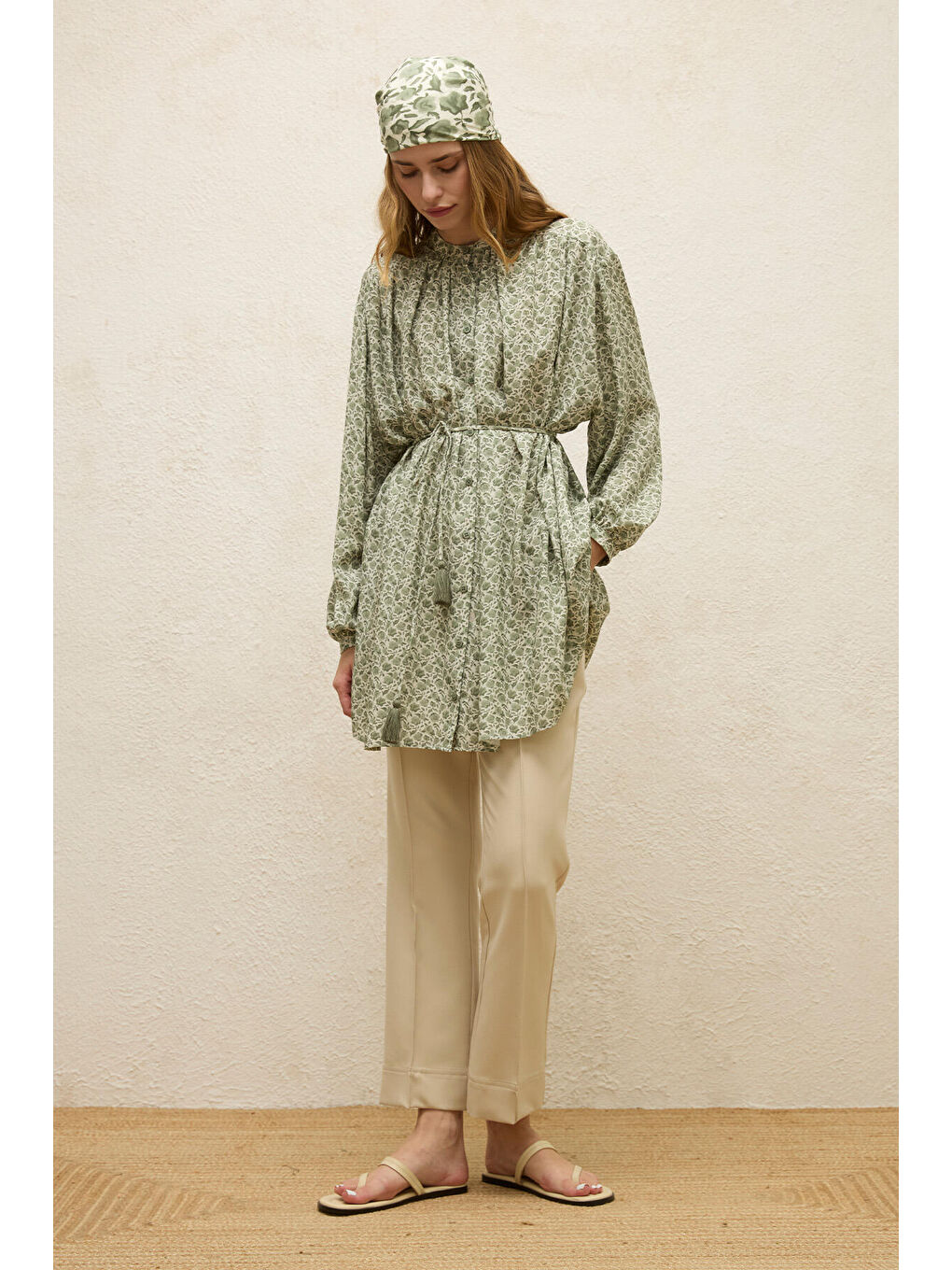 Yeşil Viskon Desenli Tunik Rose Mınt-4