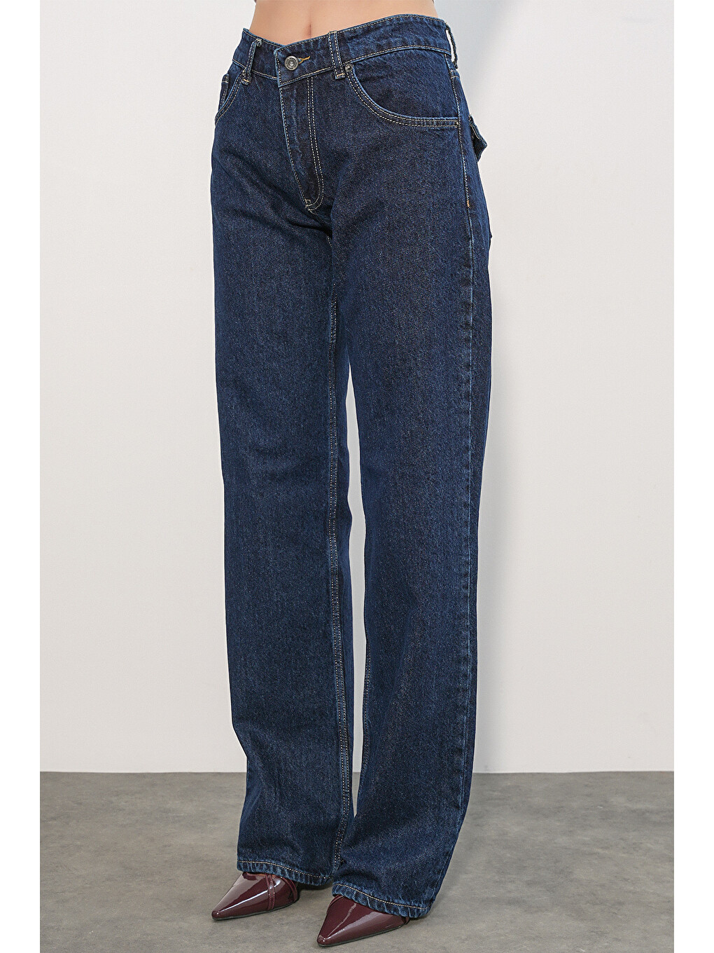 Kadın Geniş Paça Pul Detaylı Jean Pantolon 30124 - Lacivert-3