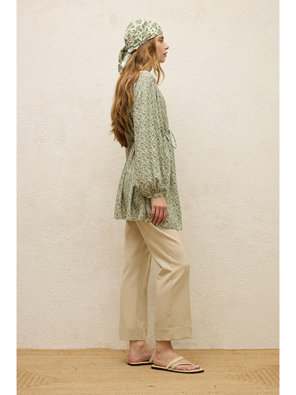 Yeşil Viskon Desenli Tunik Rose Mınt-5