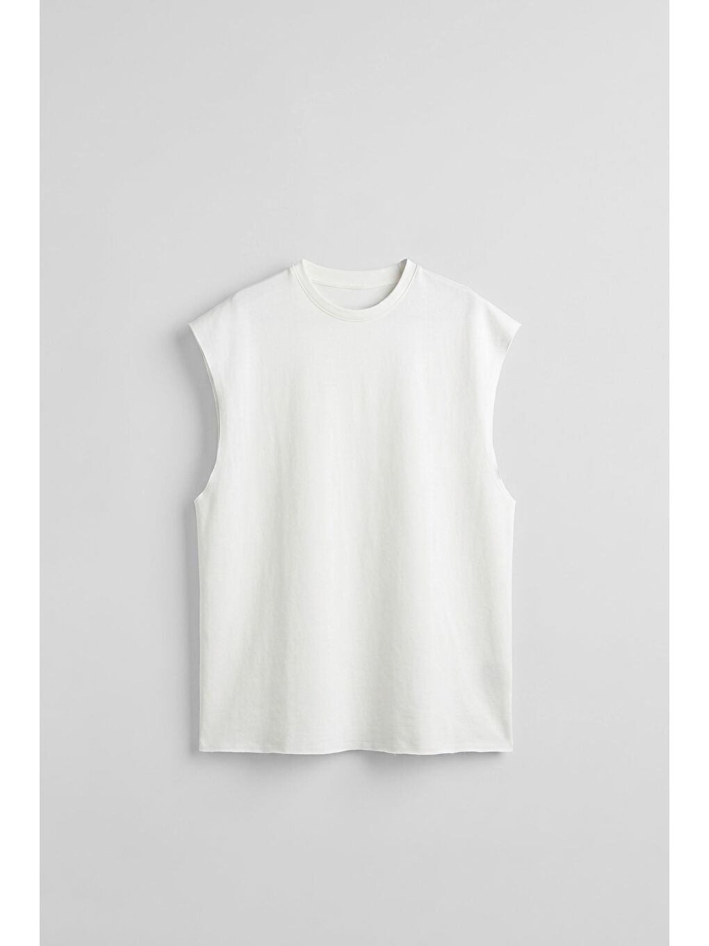 Erkek Oversize Kolsuz Basic Sporcu Atlet Beyaz-1