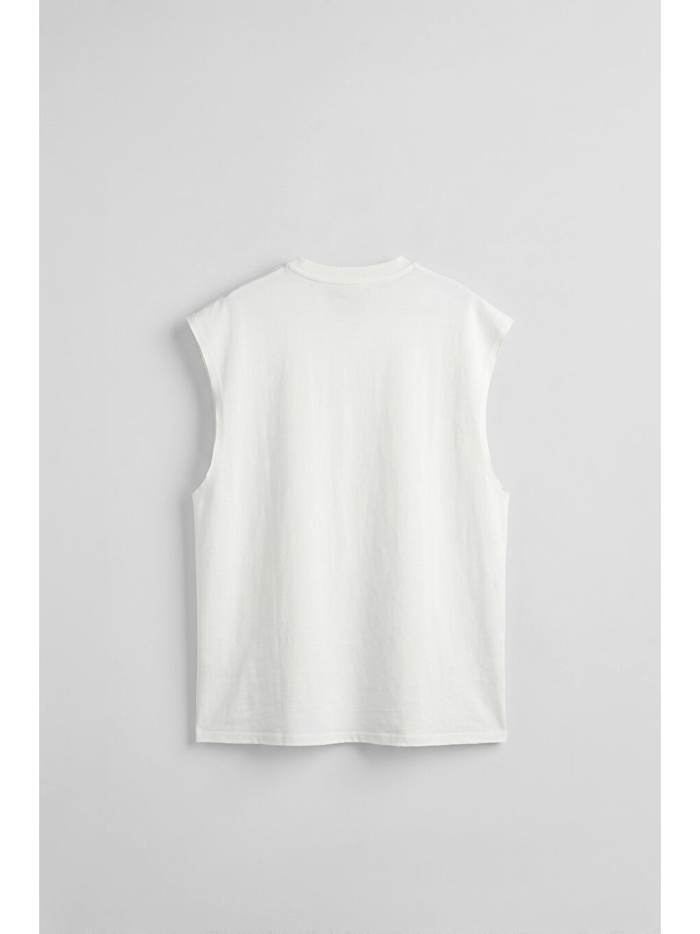 Erkek Oversize Kolsuz Basic Sporcu Atlet Beyaz-2