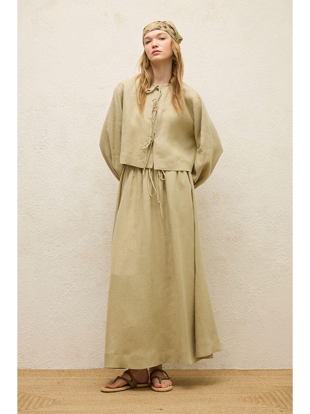 Yeşil Bol Kesim Keten Etek Adaçayı-2