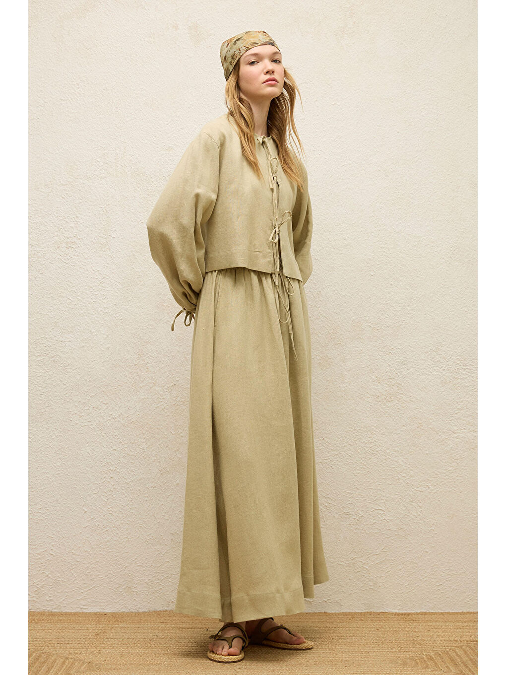 Yeşil Bol Kesim Keten Etek Adaçayı-3