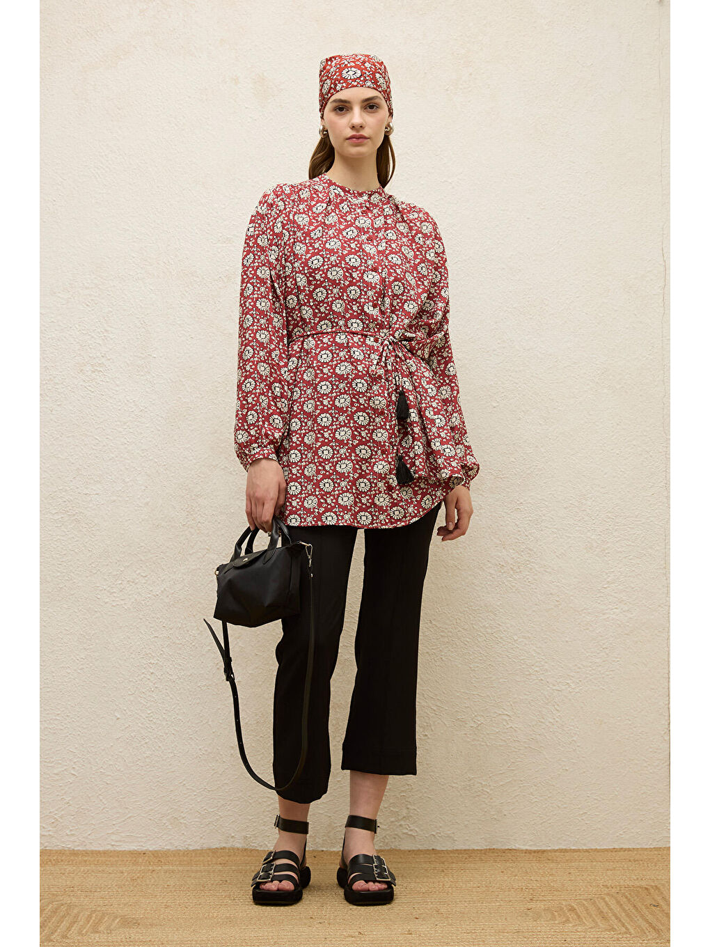Kırmızı Viskon Desenli Tunik Bloom-1