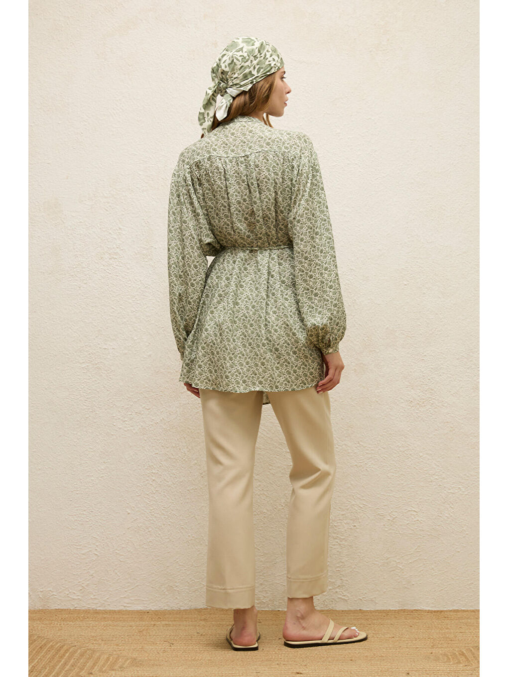 Yeşil Viskon Desenli Tunik Rose Mınt-7