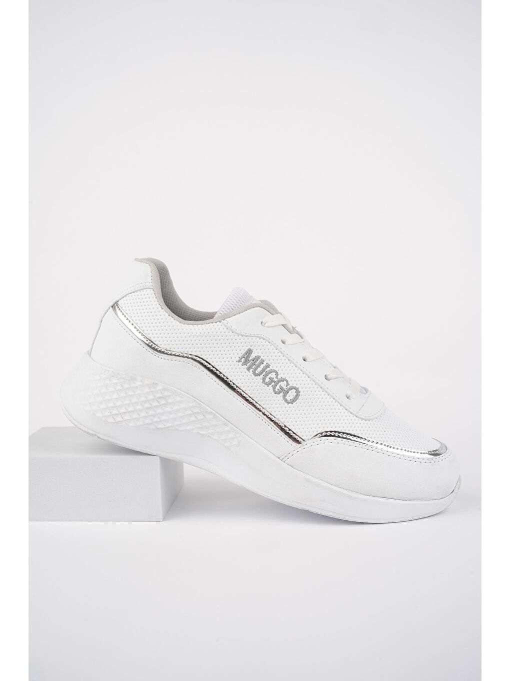 Beyaz COCO Kadın Ortopedik Günlük Bağcıklı Şık Rahat Sneaker Spor Ayakkabı-2