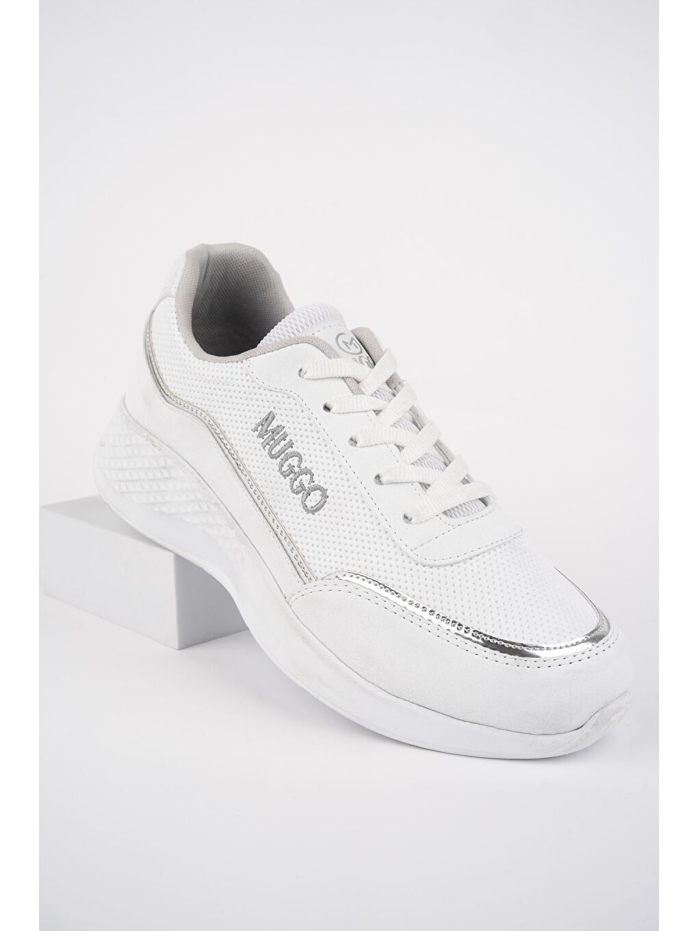 Beyaz COCO Kadın Ortopedik Günlük Bağcıklı Şık Rahat Sneaker Spor Ayakkabı-4