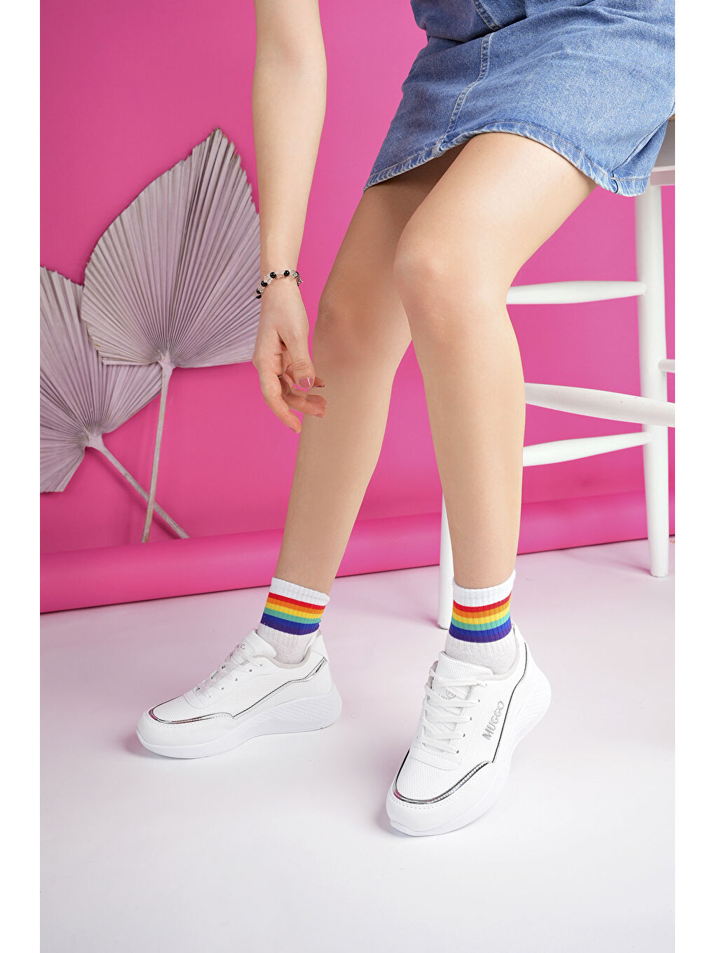 Beyaz COCO Kadın Ortopedik Günlük Bağcıklı Şık Rahat Sneaker Spor Ayakkabı-6