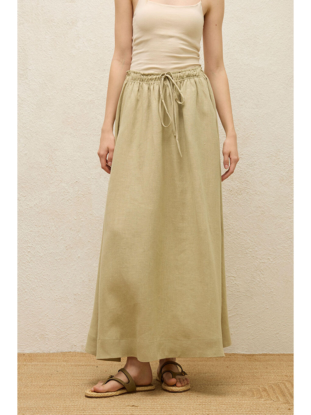 Yeşil Bol Kesim Keten Etek Adaçayı-5