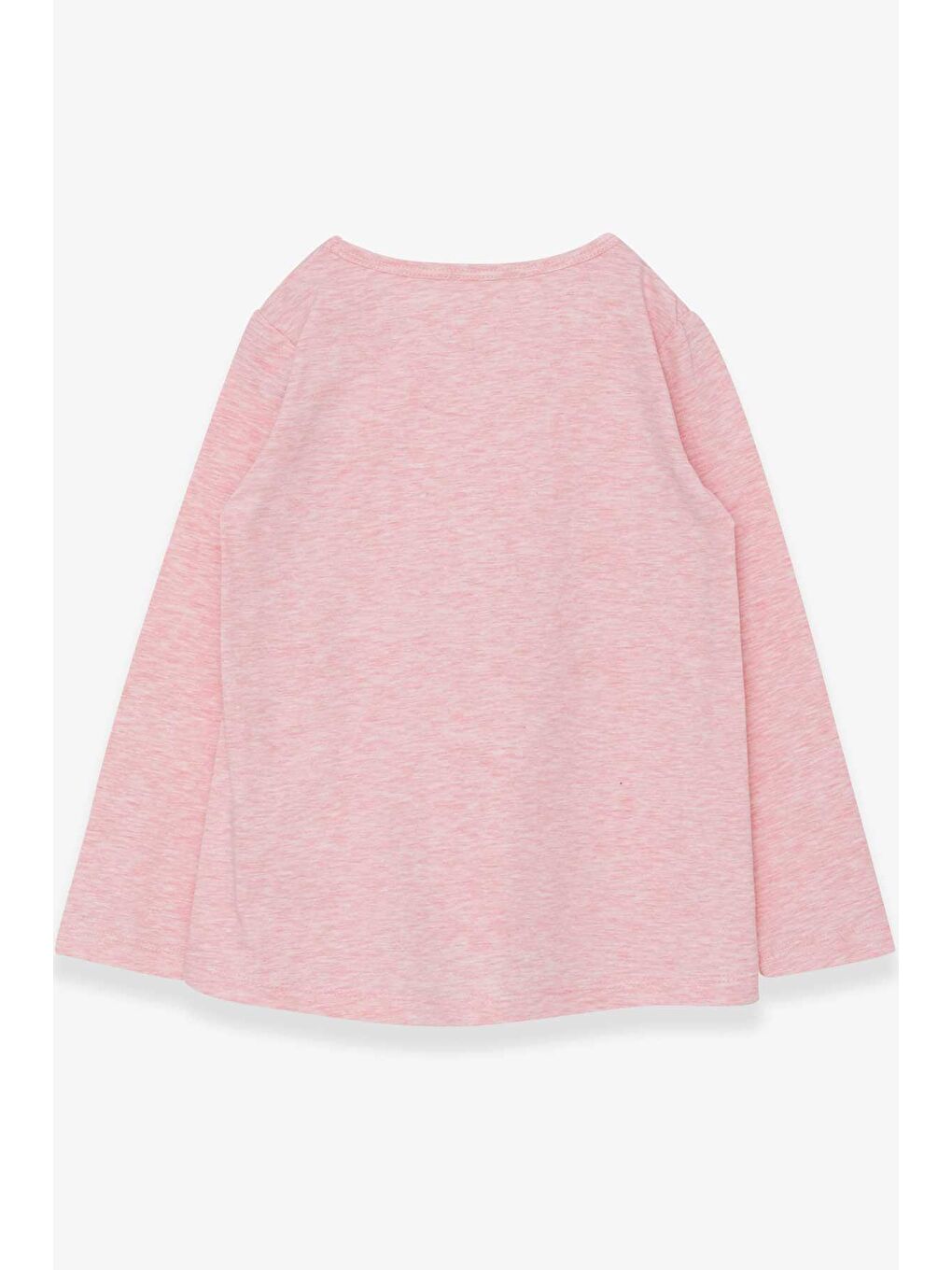 Pembe Kız Çocuk Uzun Kollu Tişört Simli Kalp Baskılı Somon Melanj (5-10 Yaş)-1