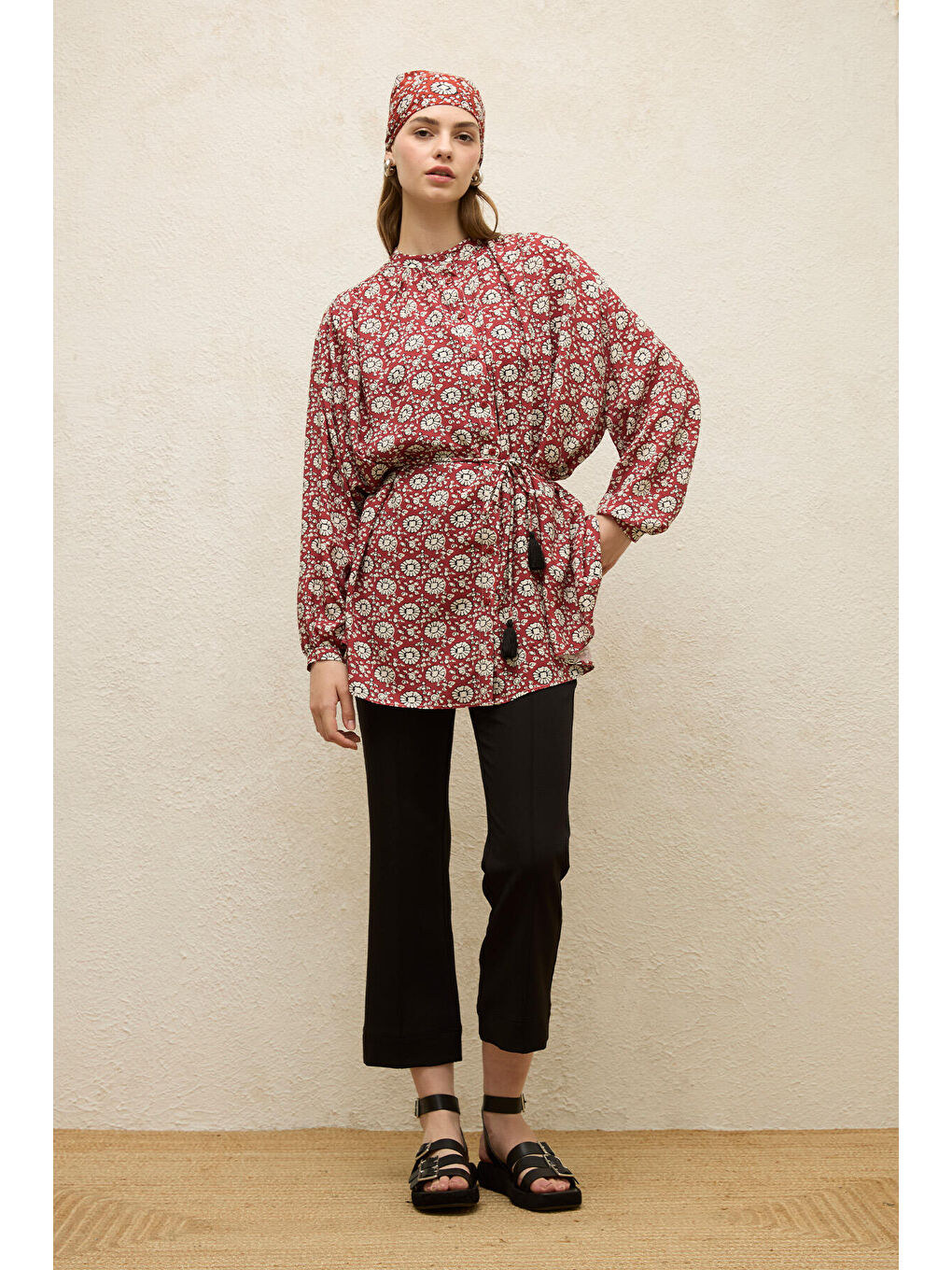 Kırmızı Viskon Desenli Tunik Bloom-4
