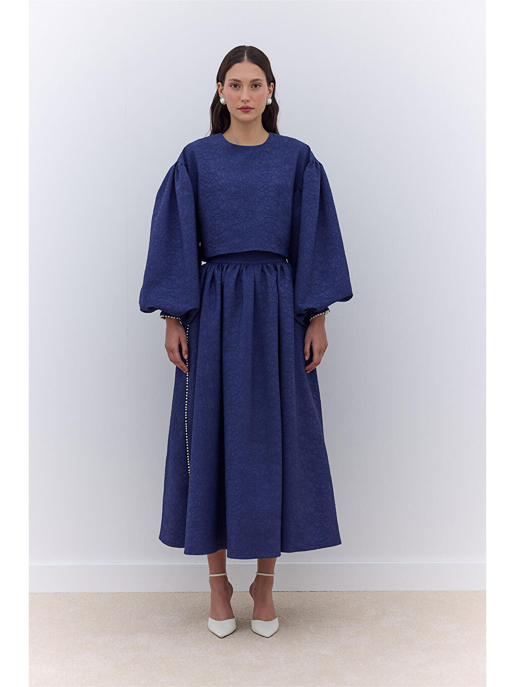 İnci Detaylı Abiye Bluz Gece Mavisi-2