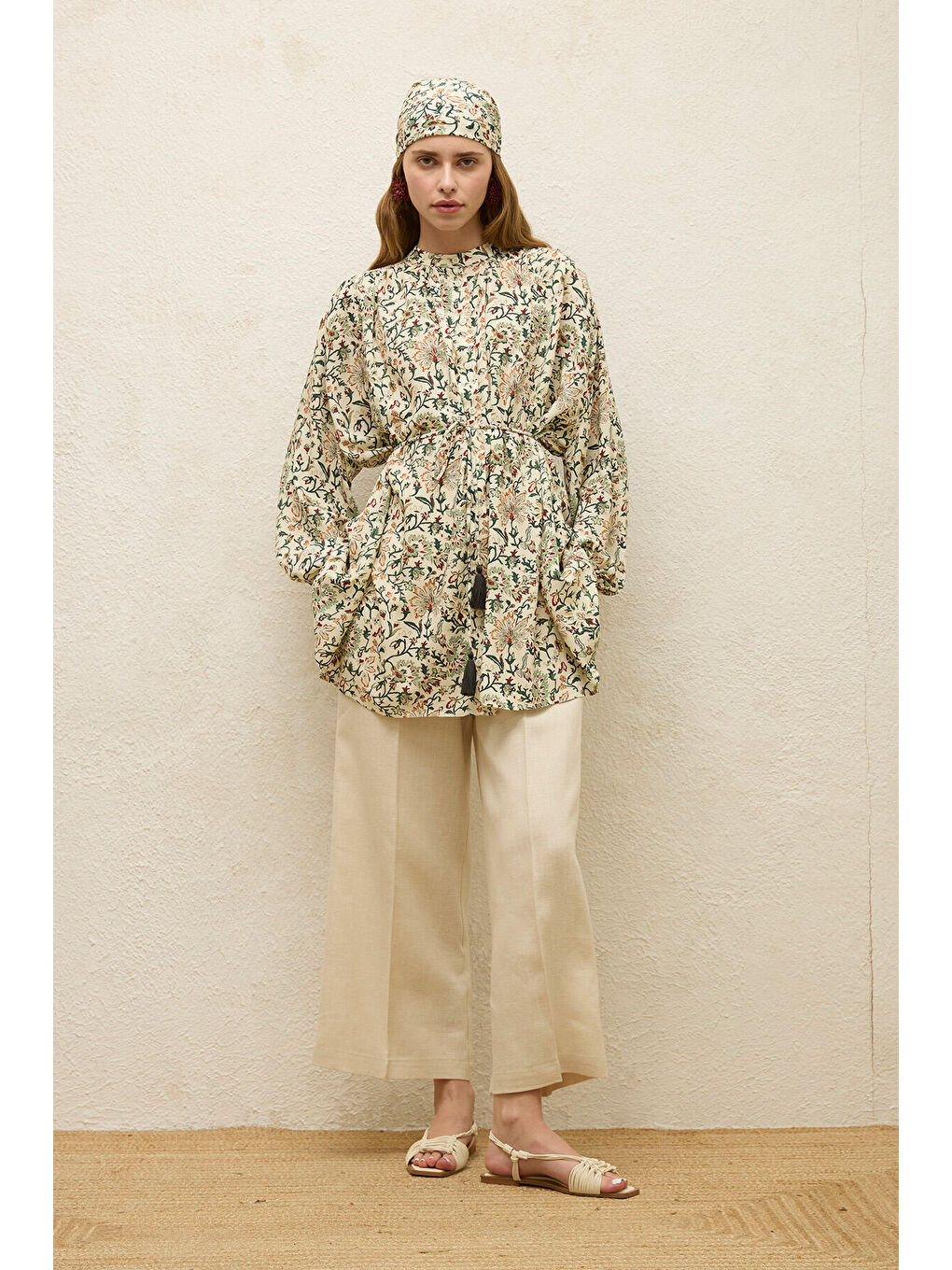 Bej Viskon Desenli Tunik