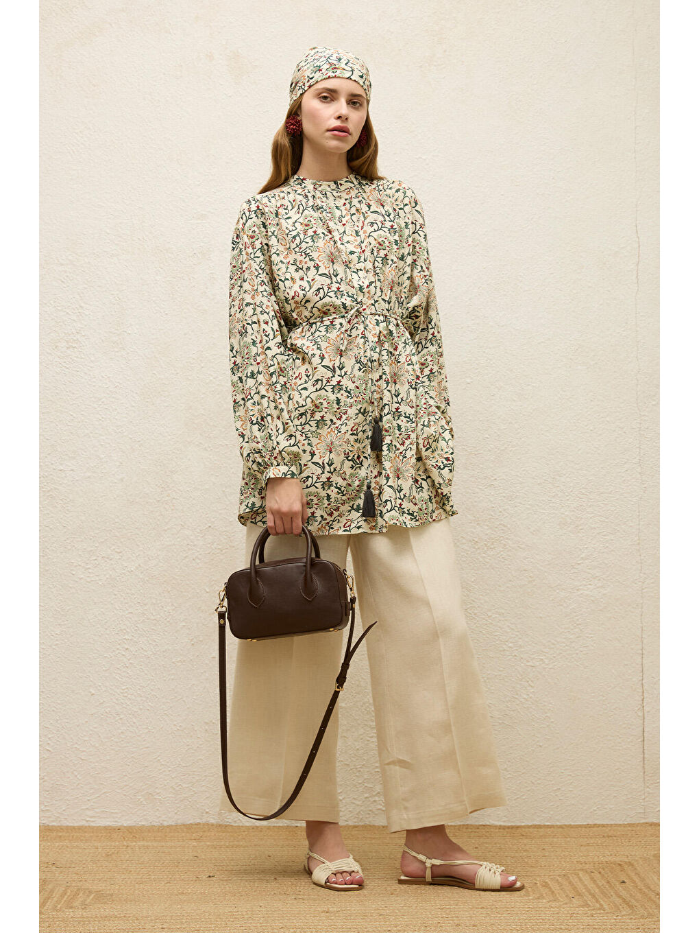 Bej Viskon Desenli Tunik-4