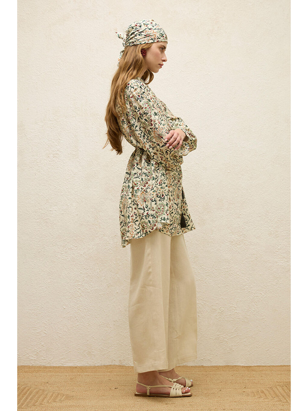 Bej Viskon Desenli Tunik-5