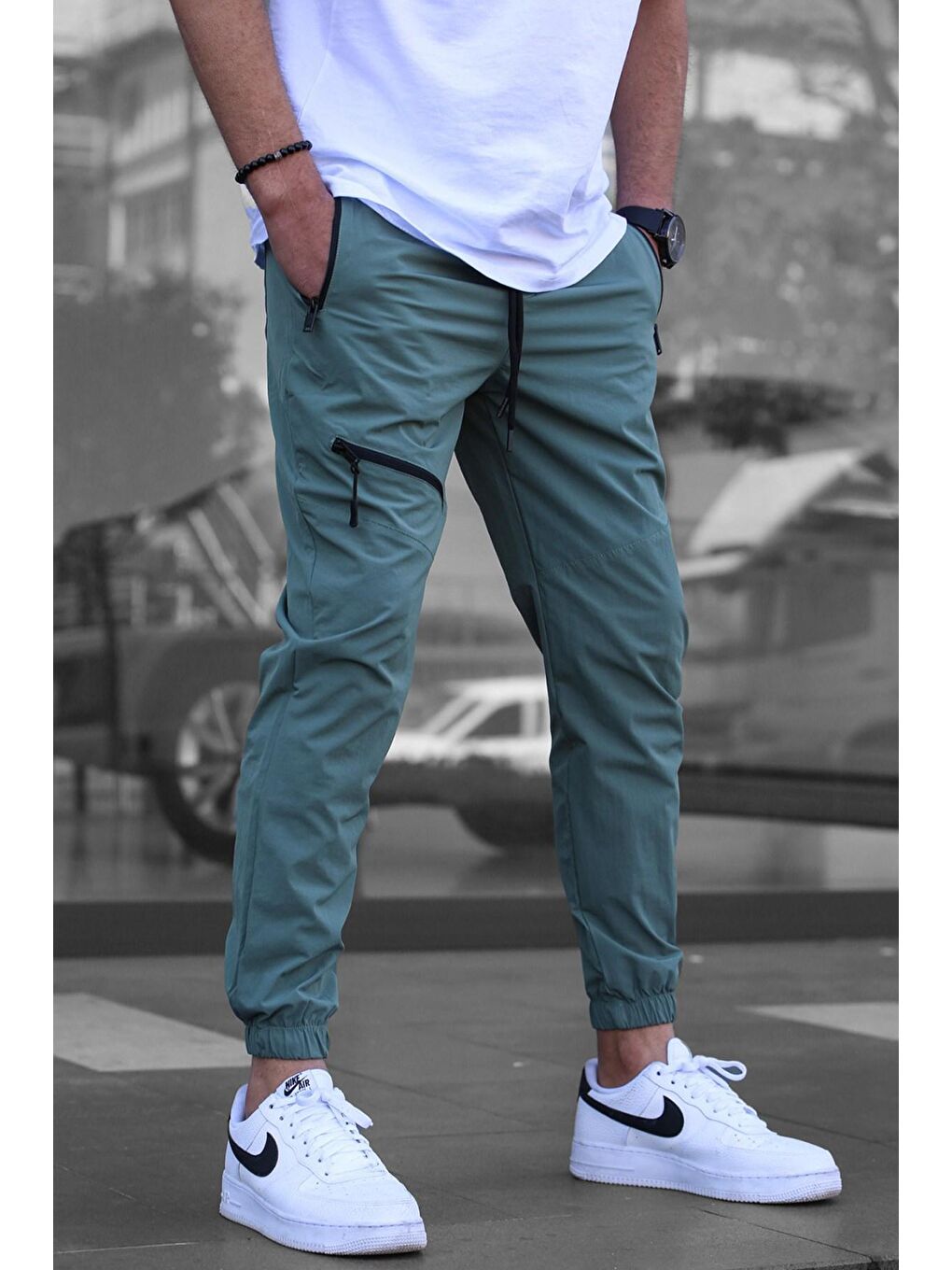 Madmext Mint Yeşili Fermuar Detaylı Paraşüt Jogger Pantolon