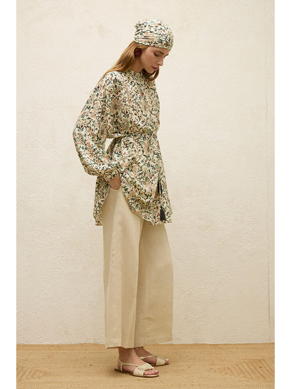 Bej Viskon Desenli Tunik-6