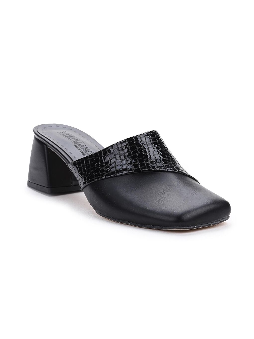 Siyah Büyük Numara 5 Cm Topuklu Kadın Sabo Terlik 1101-3