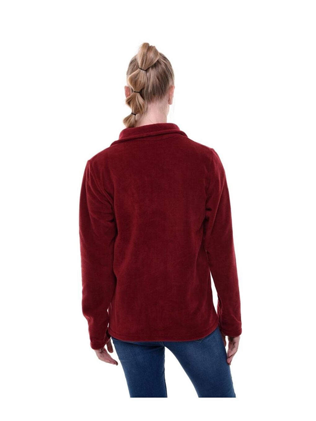 GENIUS STORE Bordo Kadın Polar Tam Fermuarlı Outdoor 3 Cepli Spor Polar Sweatshırt - 3