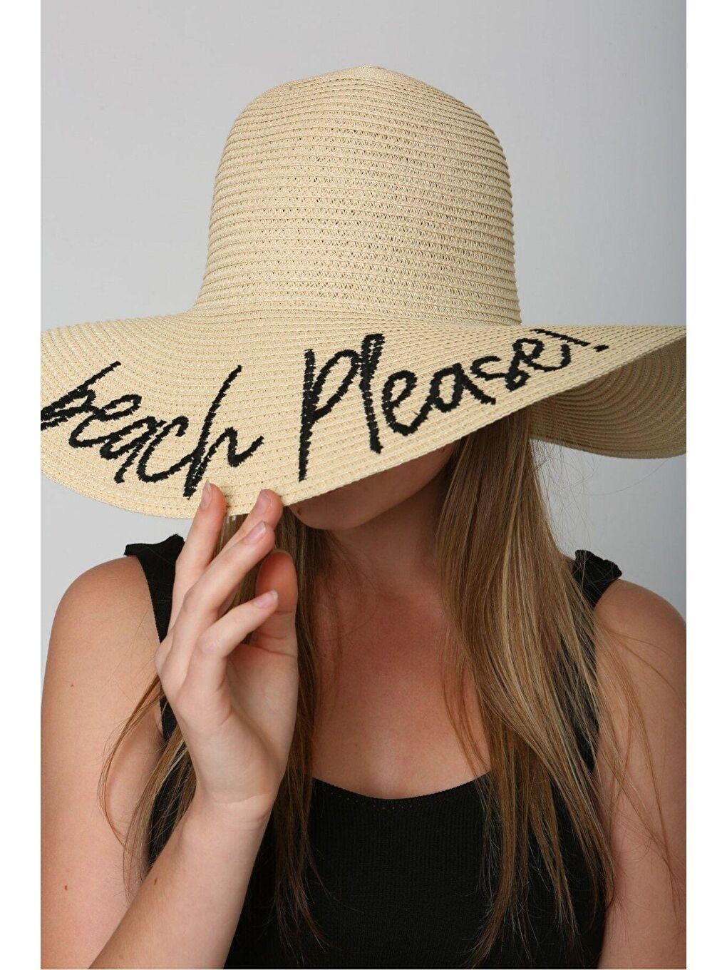 Luminos Butik Beach Please Nakışlı Bej Hasır Şapka Hsr2029