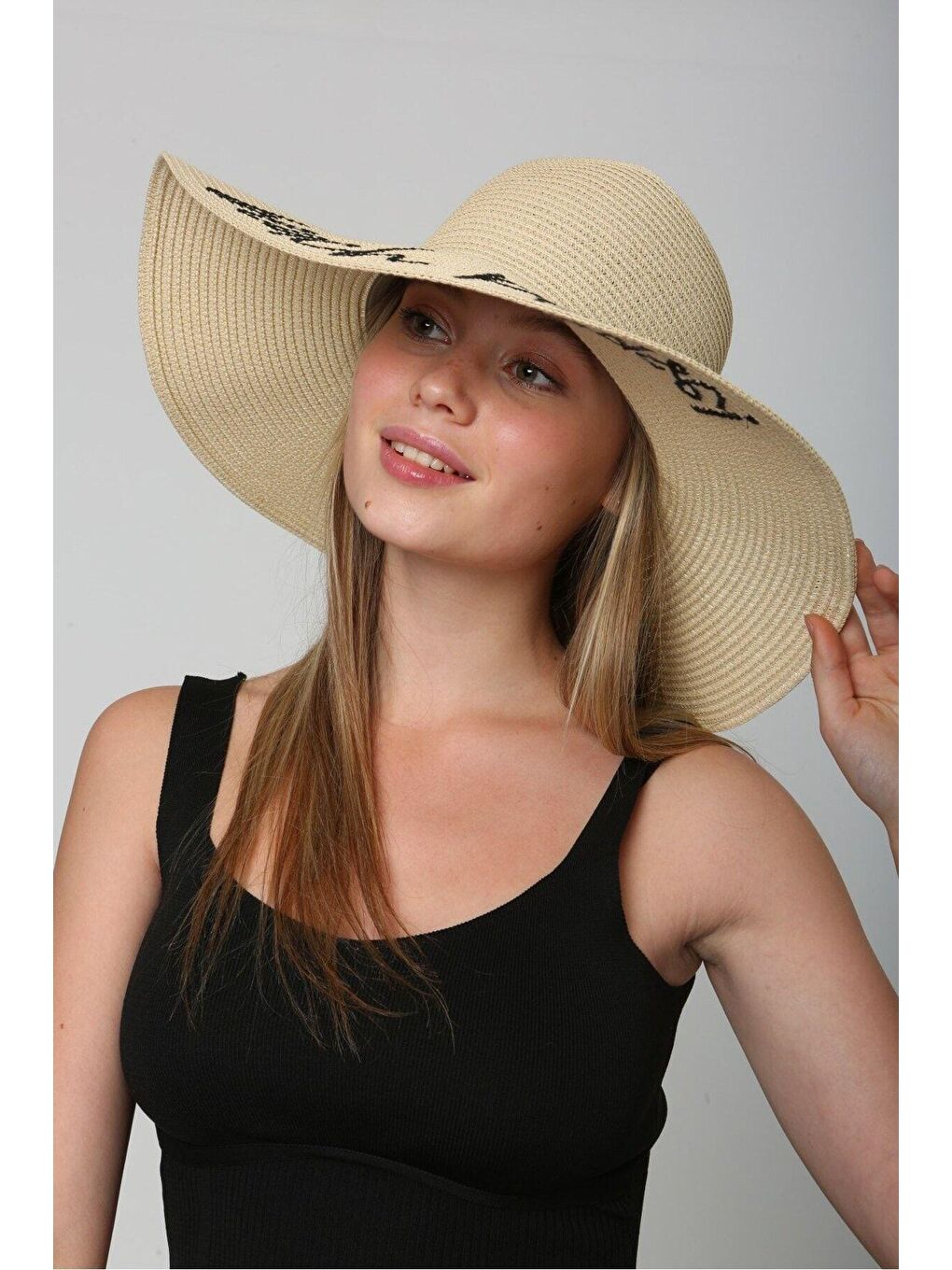 Luminos Butik Beach Please Nakışlı Bej Hasır Şapka Hsr2029 - 3