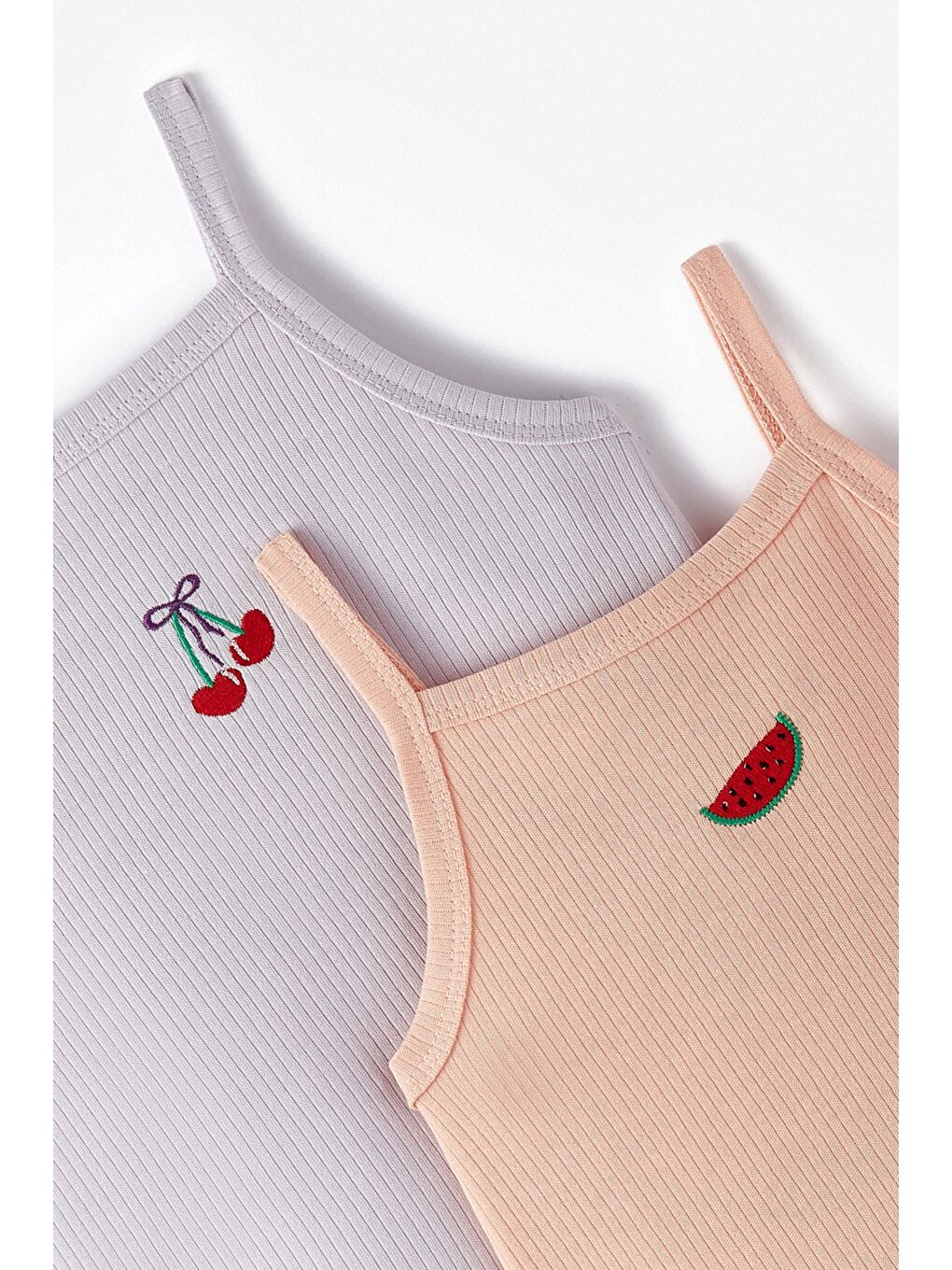 Pembe Kız Çocuk 2'li Nakışlı Atlet-2