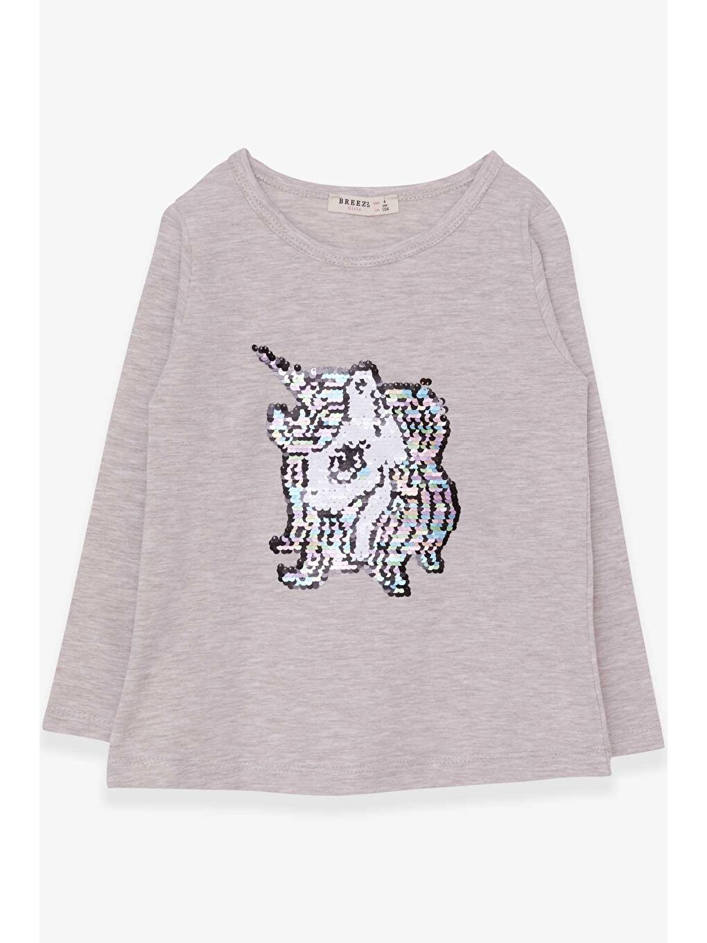 Kız Çocuk Uzun Kollu Tişört Pullu  Bej Melanj (4-8 Yaş)