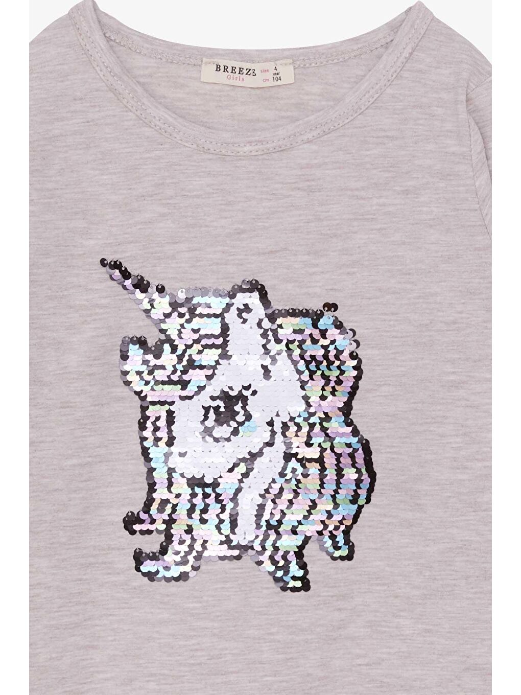 Kız Çocuk Uzun Kollu Tişört Pullu  Bej Melanj (4-8 Yaş)-2