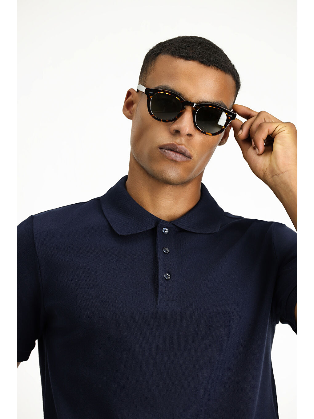 Lacivert Slim Fit Dar Kesim Pamuk Polo Yaka %100 Pamuk Tişört-2