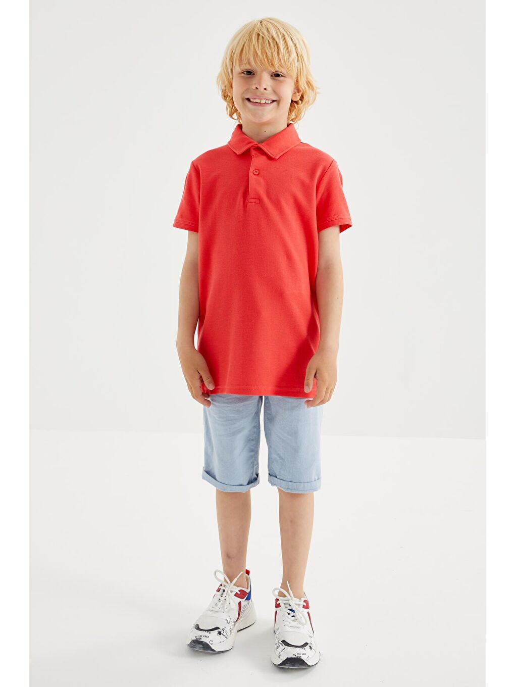 TOMMYLIFE Kırmızı Coral Klasik Kısa Kollu Polo Yaka Erkek Çocuk T-Shirt - 10962 - 1