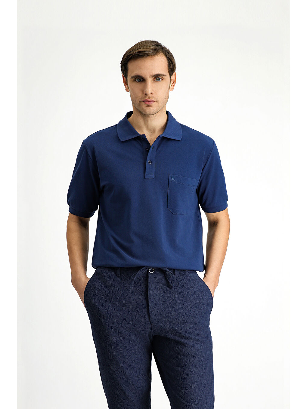 İndigo Regular Fit Pamuk Nakışlı Cepli Kıvrılmaz Polo Yaka Tişört-2