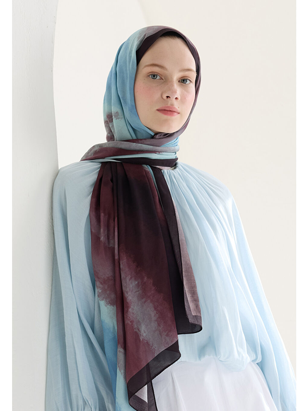 Ombre Floş Viskon Şal Mürdüm-1