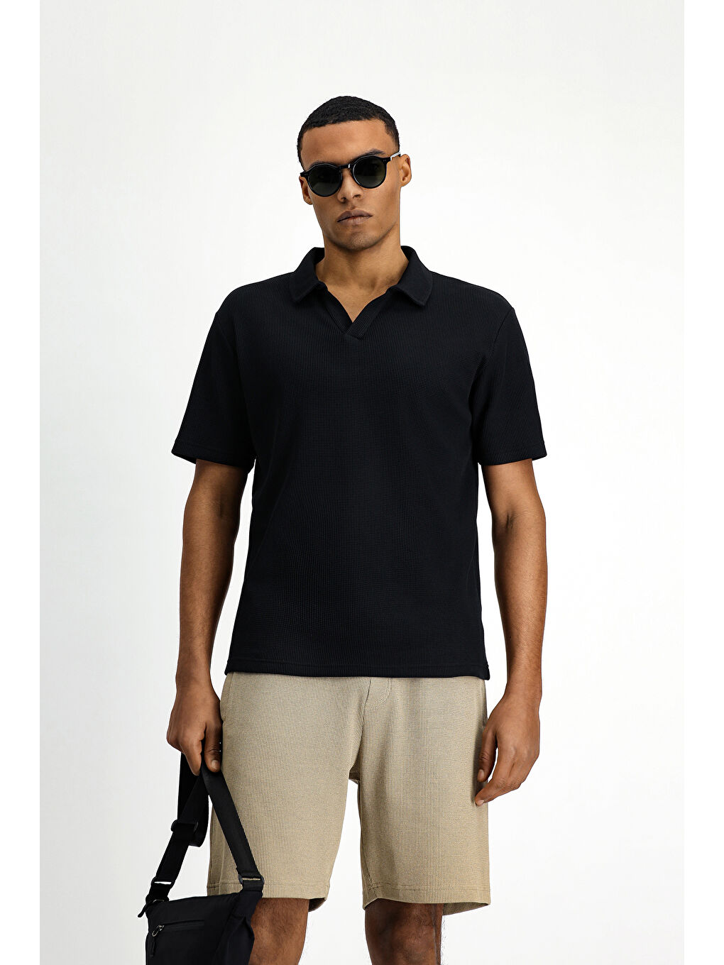 Siyah Regular Fit Pamuklu Polo Yaka Tişört-2