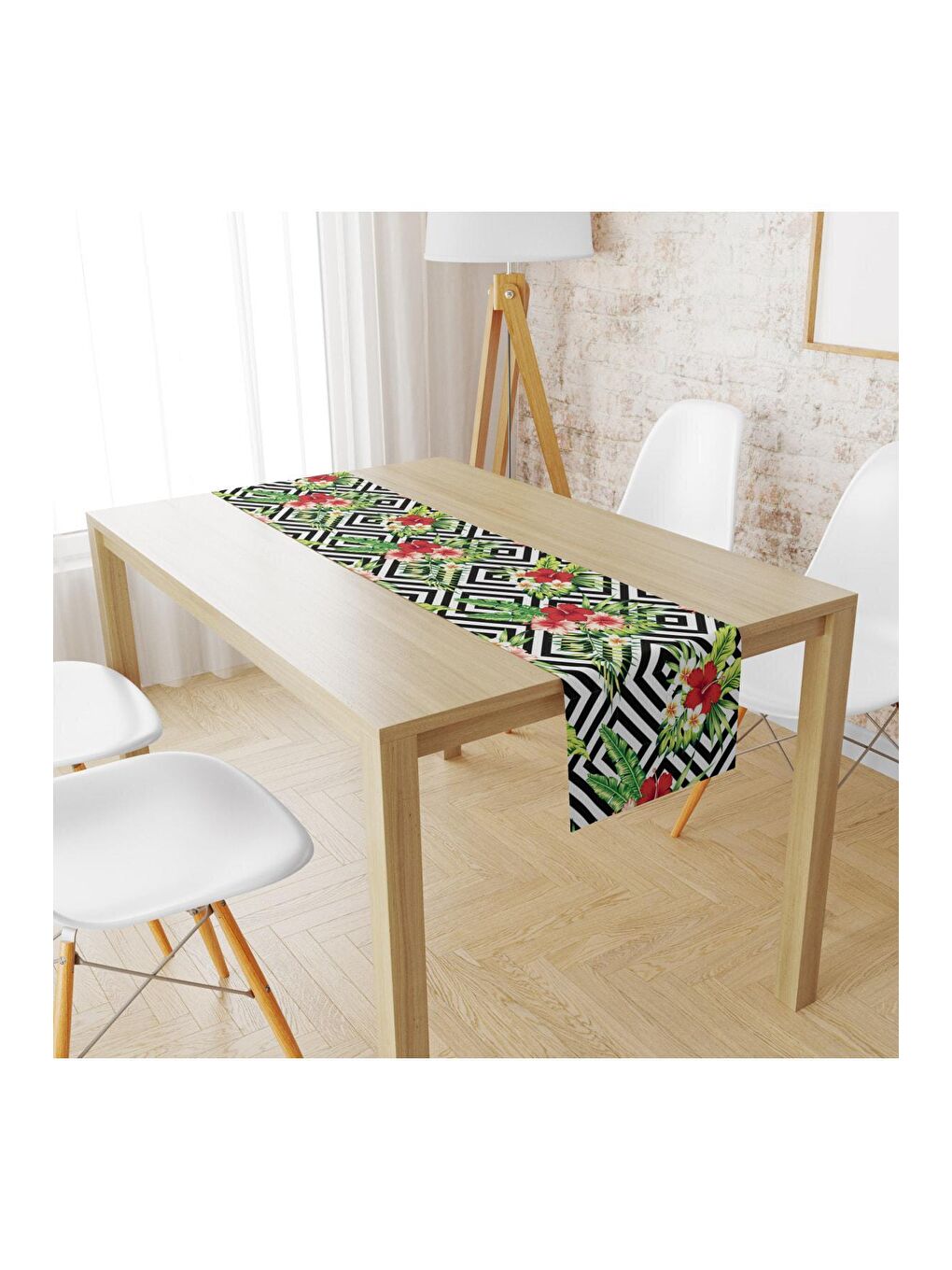 EVMİLA Karışık Geometrik Çiçekli Desen Runner Llrn 95 40x140 cm