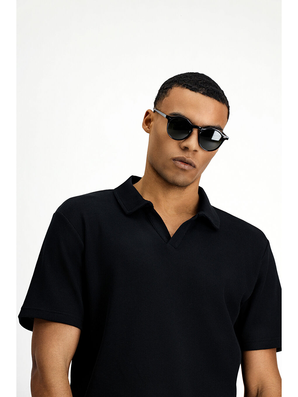 Siyah Regular Fit Pamuklu Polo Yaka Tişört-5