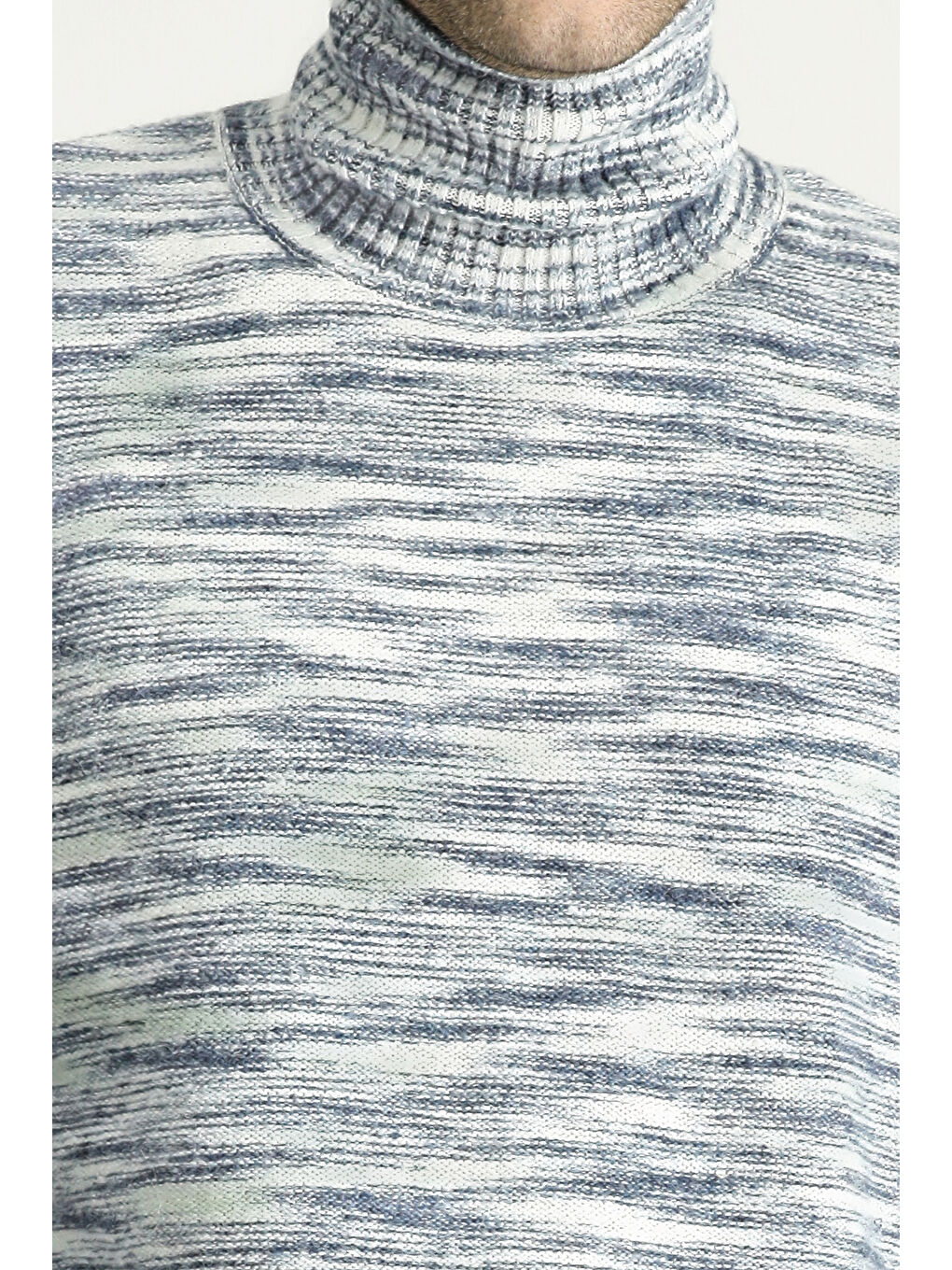 İndigo Balıkçı Yaka Oversize Desenli Triko Kazak-4