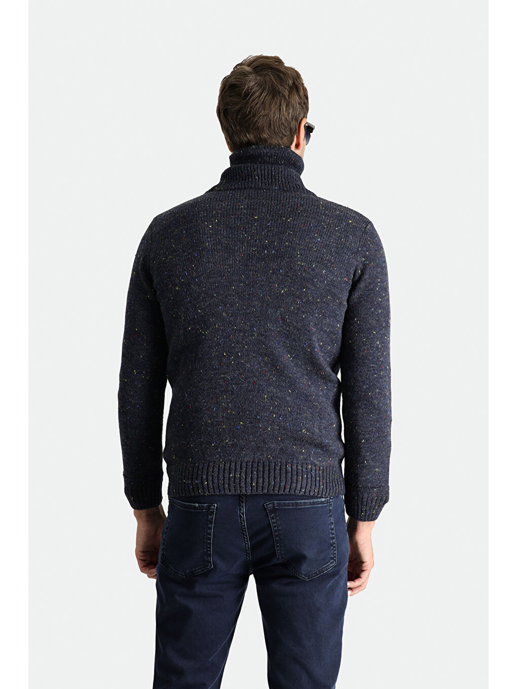 Lacivert Balıkçı Yaka Slim Fit Dar Kesim Desenli Yünlü Triko Kazak-4