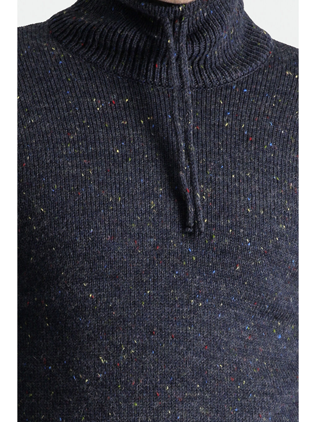 Lacivert Balıkçı Yaka Slim Fit Dar Kesim Desenli Yünlü Triko Kazak-5