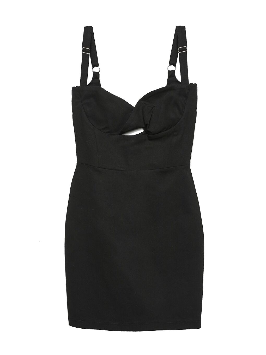 Düğüm Detaylı Askılı Mini Elbise Siyah-1