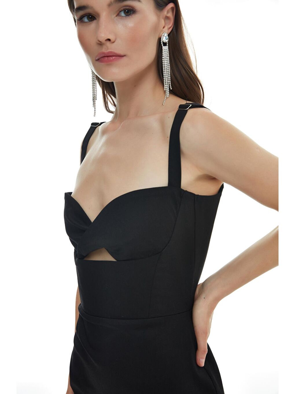 Düğüm Detaylı Askılı Mini Elbise Siyah-3