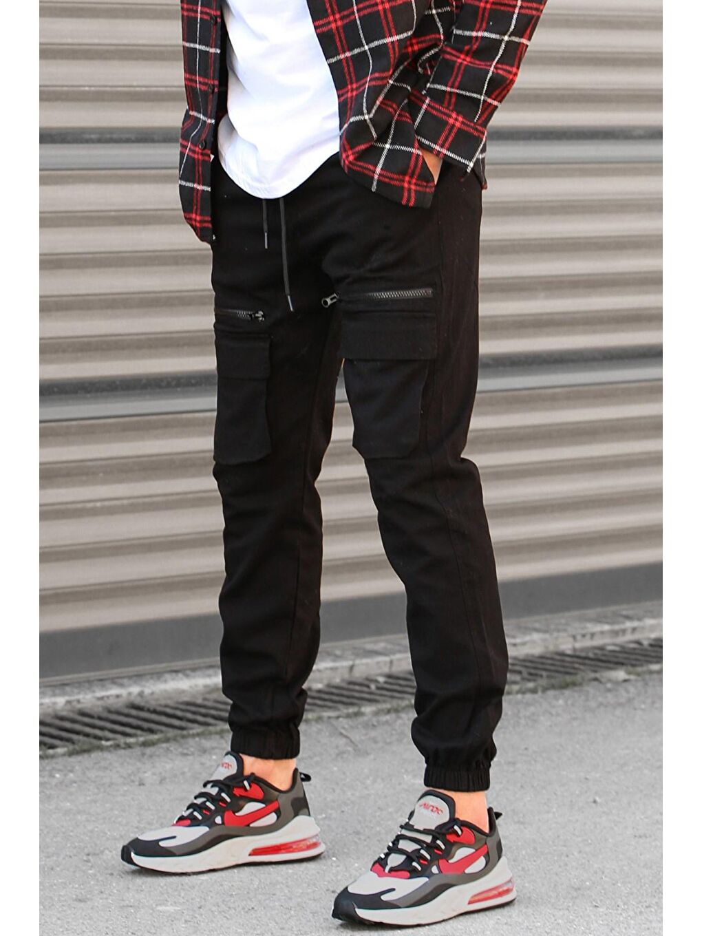 Erkek Siyah Slim Fit Kargo Cep Pantolon 5688