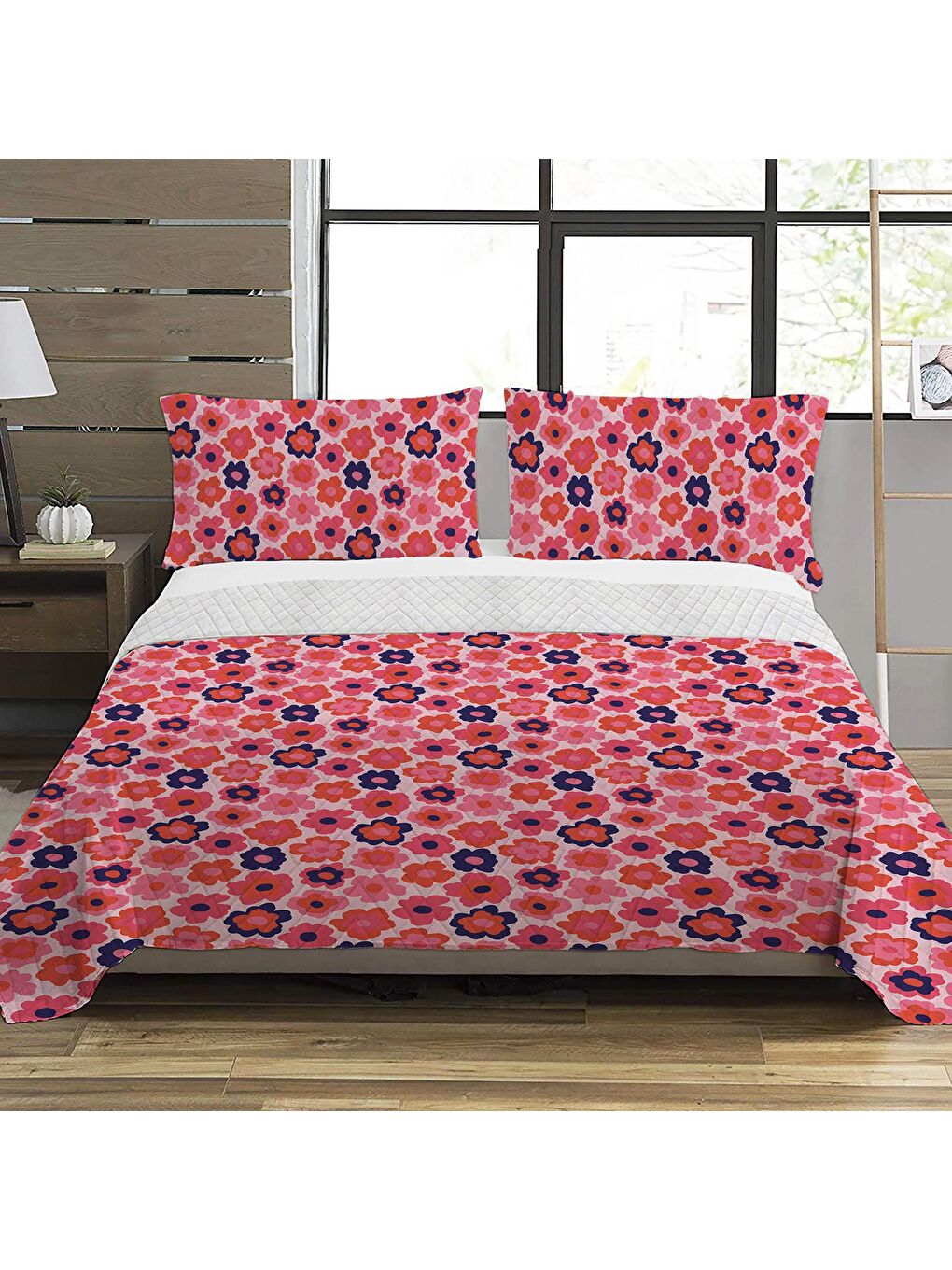 Karışık Çiçek Desen Çift Kişilik Baskılı Pike  (200x220 Cm)