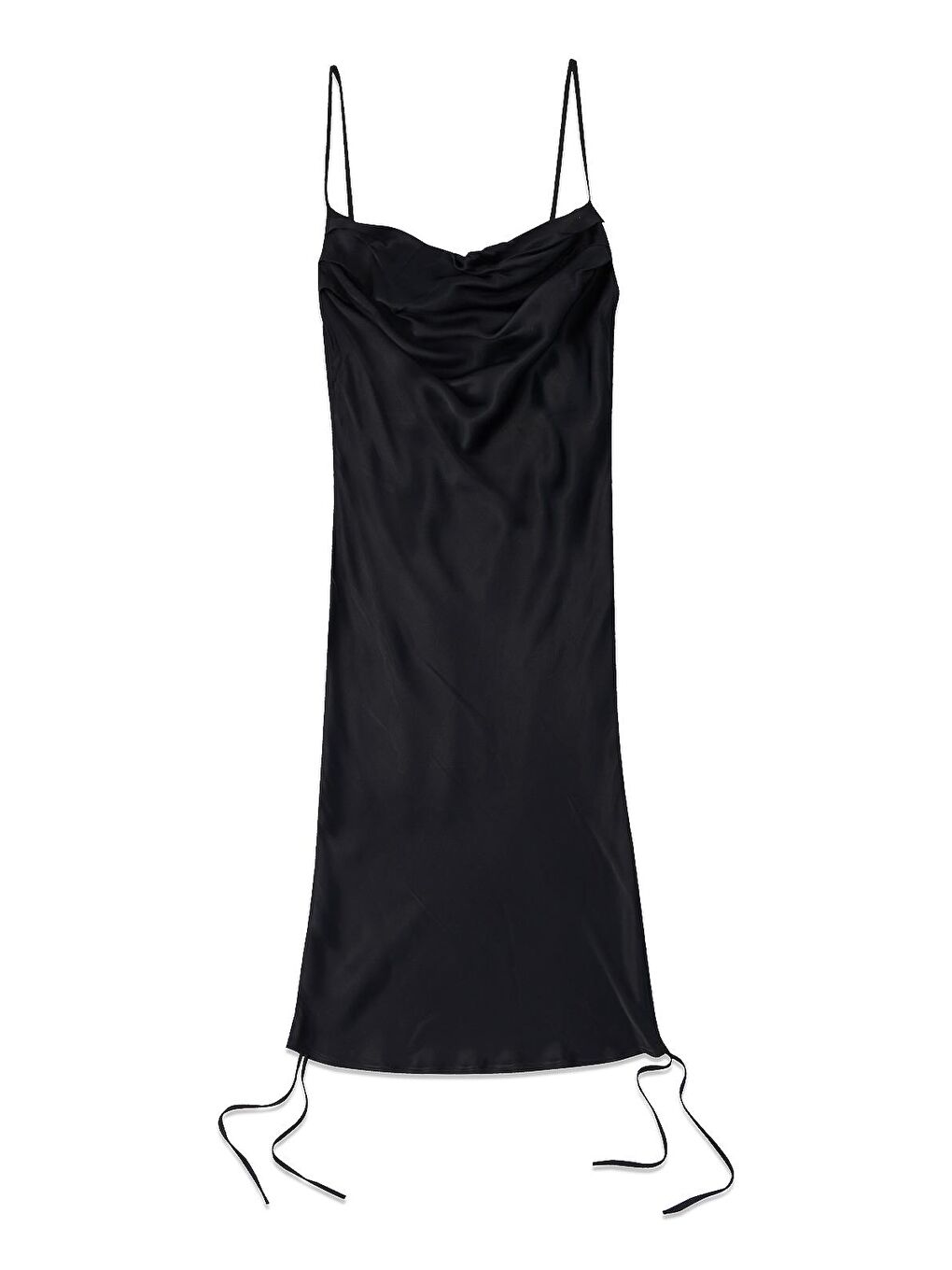 Büzgü Detaylı Saten Elbise Siyah-1