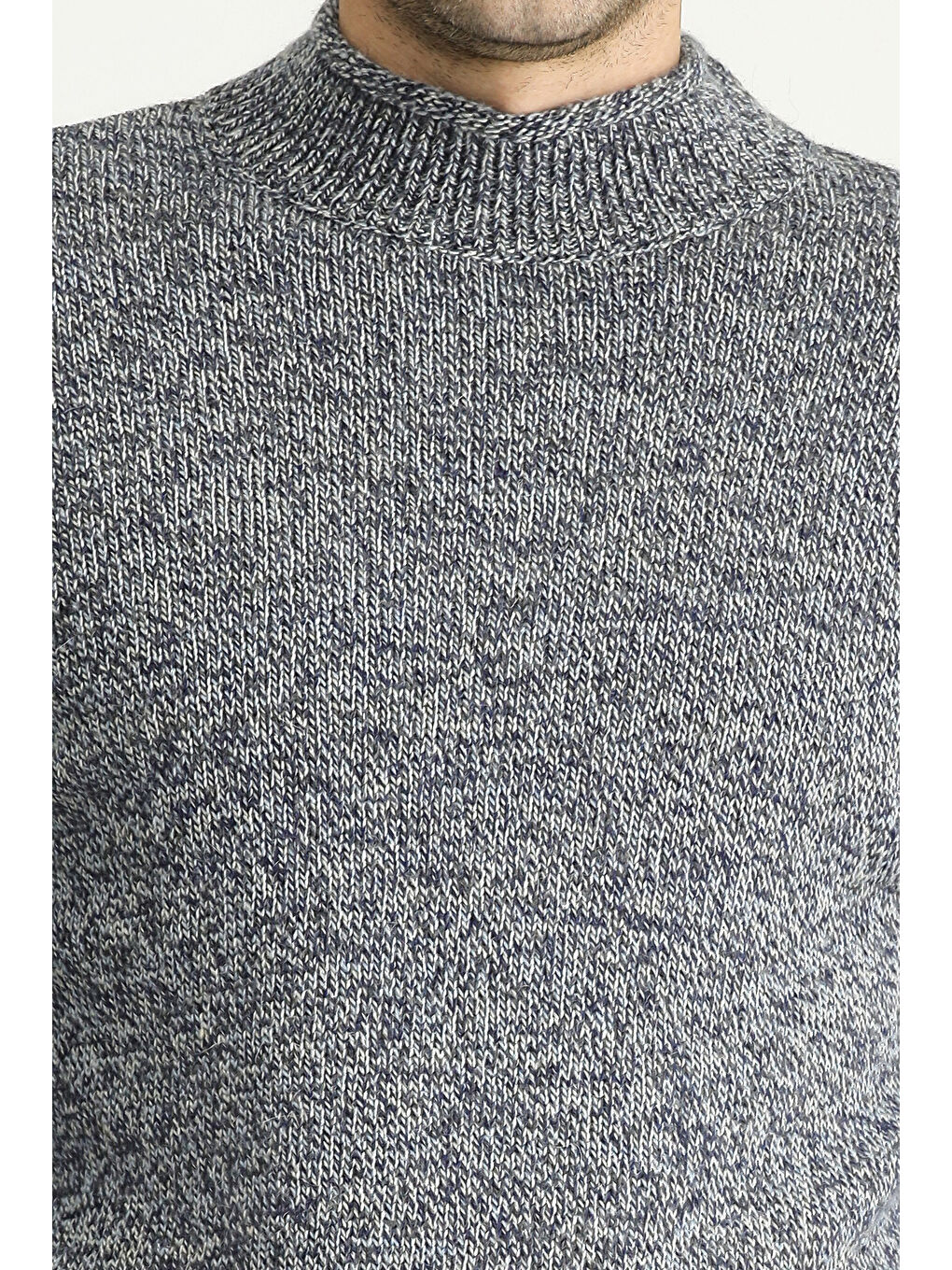 Lacivert Bato Yaka Slim Fit Dar Kesim Desenli Alpaka Yünlü Triko Kazak-4