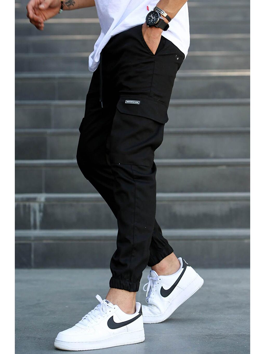 Siyah Kargo Cep Jogger Pantolon 5437