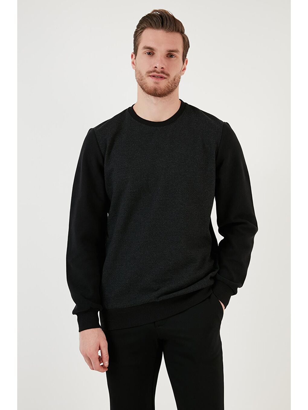 Siyah Pamuklu Regular Fit Bisiklet Yaka Sweat 5905041-2